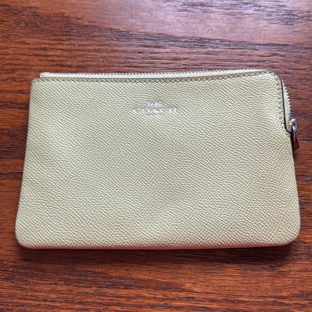 Coach small yellow green wristlet